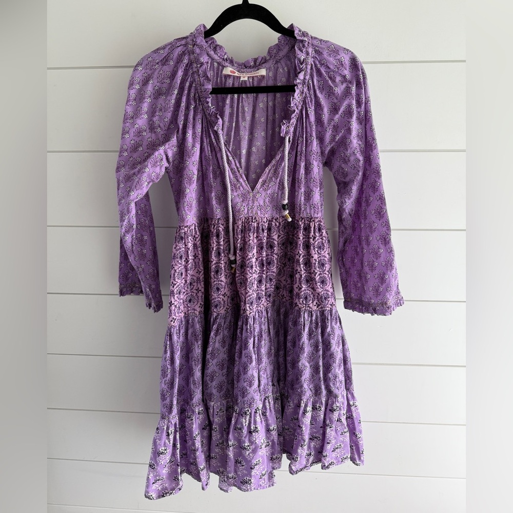 Purple Long Sleeve Tiered Boho Dress